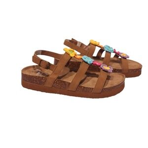 Rocket Dog Sandals Abuzz Brown Multi Crochet Flowers Women's Size 8 NWOB!